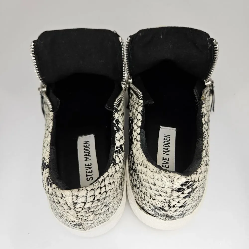 Steve Madden Black/White‎ Glammar Snakeskin Slip On Platform Sneakers Size 6M